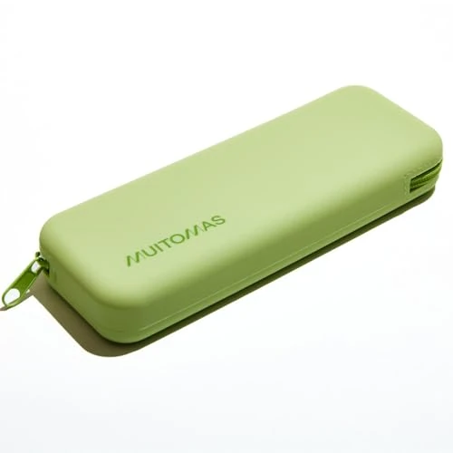 Muitomas, Soft Touch Silicone Pencil Case, Soft Pen Holder with Zip Closure, Compact Size 19 x 7.5 cm, Sage Green