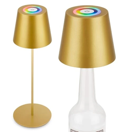 Zeitlich begrenztes Angebot: BRILONER - 3 in 1 RGBW LED Tischlampe kabellos IP44 mit Touch, stufenlos dimmbar, Akku & Lichtquelle tauschbar, Nachttischlampe, LED Lampe, Tischleuchte, Weinlampe, Flaschenlampe Aufsatz, Goldfarbig von 17.99 € auf 17.99 € (0.