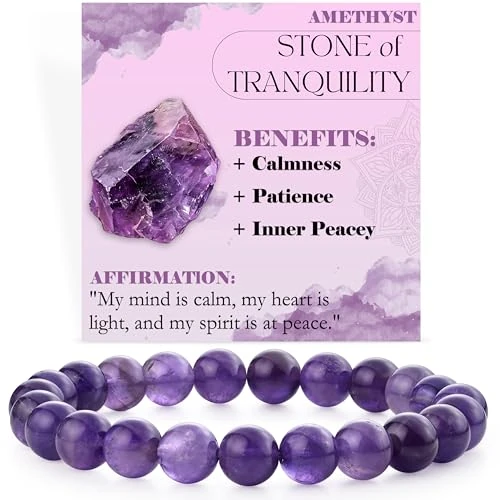 Offre limitée : Bivei Améthyste - Tranquillité - Bracelet de Perles Pour Femmes 8mm en Semi-précieux Naturel élastique élastique Cristal Bijoux Cadeaux de Yoga de 14.29 € à 13.58 € (5% de remise)