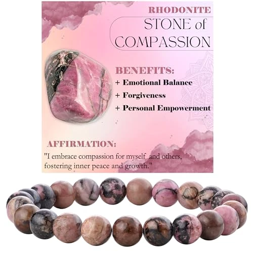 Oferta limitowana: Bivei Rodonit - Współczucie – Bransoletki z koralikami 8 mm dla kobiet, Ręcznie robiona biżuteria, Prezent do jogi z 102.62 zł na 102.62 zł (oszczędź 0.00%)