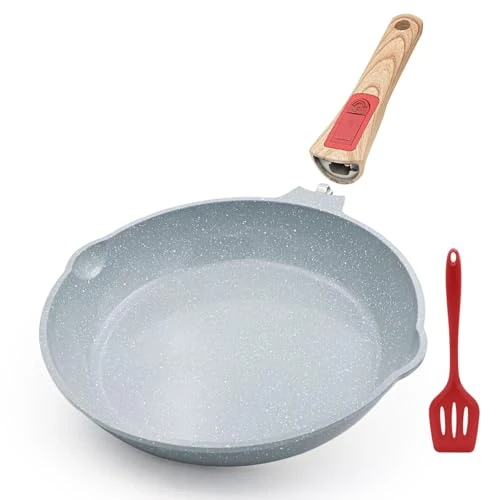 AIKENBBKK Keramische koekenpan met antiaanbaklaag, 25,5 cm gezonde koekenpan met afneembaar handvat, ovenbestendig, PFAS PFOA & PTFE-vrij (blauw)