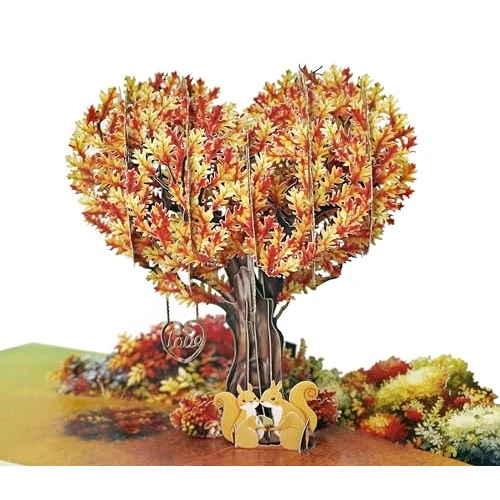 Offre limitée : CUTPOPUP Autumn Love Tree, Carte d'anniversaire pop-up, Saint-Valentin, Mariage, Fiançailles, Carte de vœux 3D (Automne Love Tree & Couple d'écureuils) LO178FR1520 de 9.99 € à 9.99 € (0.00% de remise)