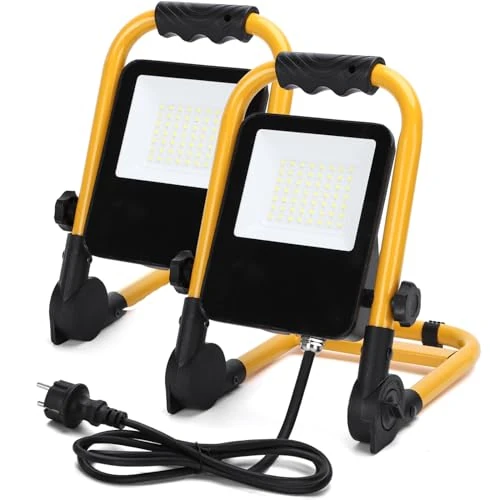 Offerta a tempo: Aigostar Faro da Cantiere 30W, IP65 Impermeabile, Faretto Led da Cantiere con Spina, 6500K Bianco Brillante per Esterno, Lavori, Giardini e Garage, Rotazione 360°, portatile 2 pcs - 0.00% da 63.99 € a 63.99 €