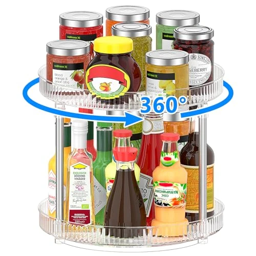 Drucilla 2 Pisos Especiero Giratorio, 24cm Giratorio Organizador de Armario, 360° Bandeja Giratoria, Bandeja Giratoria Nevera, Organizador Especias para Condimentos, Frutas, Armario