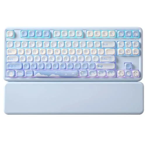 YUNZII B87 Tastiera Meccanica Gaming, QMK/VIA, RGB, Tasti MOA, Poggiapolsi, Connessione BT5.0/2.4G/USB-C NKRO per Win/Mac (blu, cocoa cream v2)