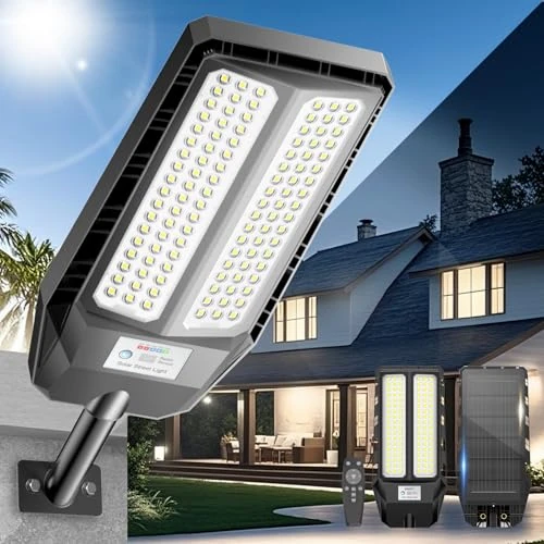 Offerta a tempo: Adewalk 700W Lampione Solare Led Esterno con Telecomando, IP66 Impermeabile Lampada Stradale Solare con Sensore di Movimento, 6500K Super Bright Lampioni da Giardino Esterno Solari per Garage Strada - 0.00% da 62.99 € a 62.99 €