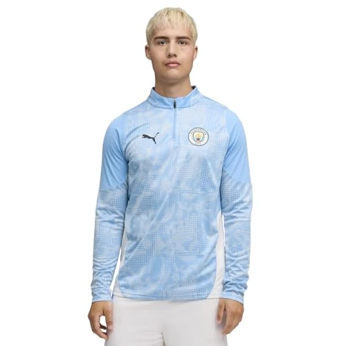 PUMA Manchester City FC Maglia Allenamento Uomo Maniche Lunghe con Zip 1/4 25/26, Blu (Team Light Blue x White), M