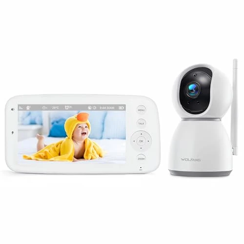Offre limitée : WOLFANG 1080P Babyphone Camera, Écran 5 pouces 720P, Camera Bebe Surveillance avec Rotation et Zoom à 360°, Pas de WiFi, Vision Nocturne, Conversation Bidirectionnelle, Température, Détection des Cris de 99.99 EUR à 99.99 EUR (remise 0%)
