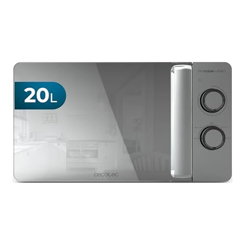 Cecotec Proclean 3060 Flatbed kuchenka mikrofalowa 20 l, moc lustra 700 W, kompaktowa konstrukcja, ceramiczne wnętrze, tryb rozmrażania, timer 30 min, technologia 3dwave, Mirrordoor