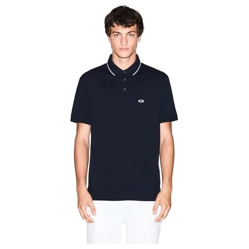 Limited-time offer: Armani Exchange Men's Essential Short Sleeve Stiped Collar Side Monogram Logo Polo Shirt, Blue, XS, deep Navy, XS from 54.49 £ to 54.49 £ (save 0.00%)