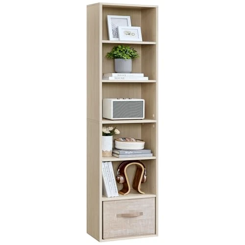 VASAGLE Libreria, Scaffale Libreria a 6 Ripiani, Scaffale Portaoggetti Aperto, 24 x 40 x 178,5 cm, per Soggiorno Studio Sala da Pranzo, Beige Naturale LBC167L01