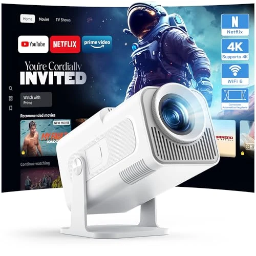 Limitiertes Angebot: WOLFANG 4K Mini Beamer mit Offiziellem Netflix, 26000 Lumen WiFi 6 Smart Projektor mit 50% Zoom & Trapezkorrektur, 180° Drehbarer Heimkino Beamer Kompatibel mit TV Stick/iOS/Android/PC/PS5/HDMI/AV von 129.99 EUR auf 85.99 EUR (Spare 34%)