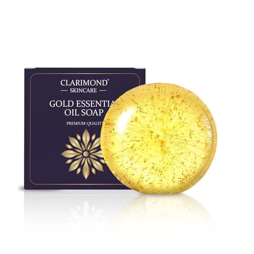 Clarimond Naturalne Mydło Ręcznie Robione – Bio do Twarzy i Ciała, Oliwa, Kokos, Olejek Drzewa Herbacianego i Złoto – Złuszczające, Nawilżające, Wegańskie, Prezent, Wszystkie Rodzaje Skóry (100g)