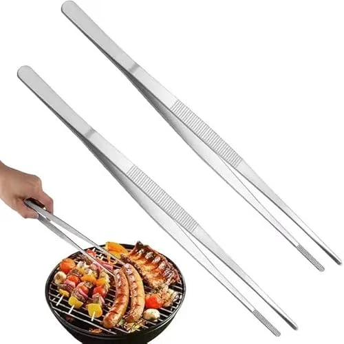 Offerta a tempo: 2 pezzi Pinze da cucina in acciaio inox per cucinare, pinze per alimenti spessi, presa manuale per torte, barbecue, bistecca, utensile da cucina per hotel - 0.00% da 2.10 € a 2.10 €