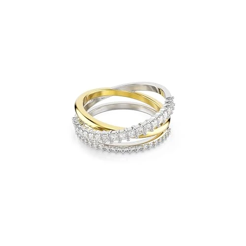 Swarovski Hyperbola Ring, Wickelring im Metallmix in Gold und Silber mit Strahlenden Zirkonia in Rund- und Square-Schliffen in Krallenfassung, Größe: 50