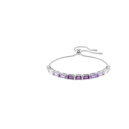 Swarovski Matrix Bracciale Tennis, Gioiello con Zirconia Trasparenti e Viola, Taglio Octagon Step, Montatura a Griffe, Chiusura a Scorrimento, Placcatura in Tonalitŕ Rodio, 24 cm, 0,3 cm