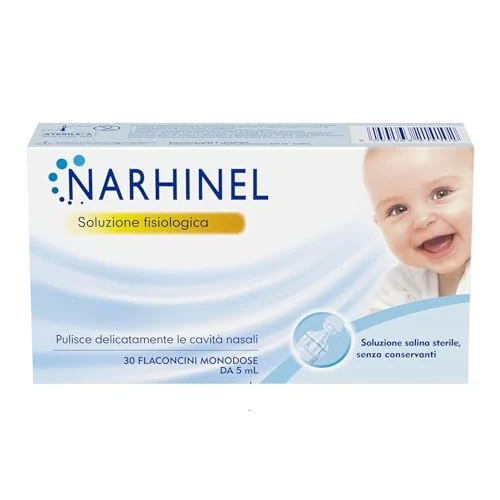 Offerta a tempo: Narhinel Soluzione Fisiologica per Lavaggi Nasali, Soluzione Salina Isotonica, Detersione Delicata in Caso di Naso Chiuso, Pacco da 30 Flaconcini Monodose da 5 ml - 28% da 7.90 € a 5.65 €