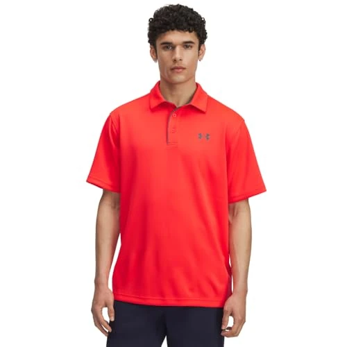 Under Armour Herren Tech Polo, atmungsaktives Sportshirt mit kurzem Arm, leichtes Poloshirt zum Golfen,Racer Red / / Pitch Gray,SM