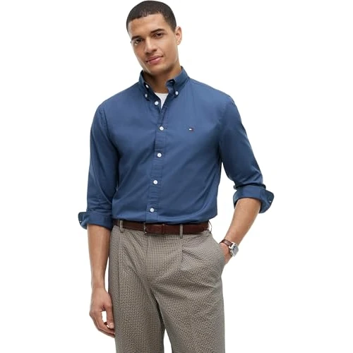 Offre limitée : Tommy Hilfiger Chemise Homme Flex Poplin Solid Regular Fit, Bleu (Aegean Sea), S de 79.90 € à 29.44 € (63% de remise)