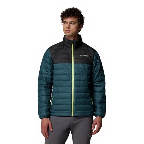 Columbia Powder Lite 2 - Chaqueta con capucha para hombre, chaqueta acolchada con capucha, azul claro (Everblue, Shark), talla S