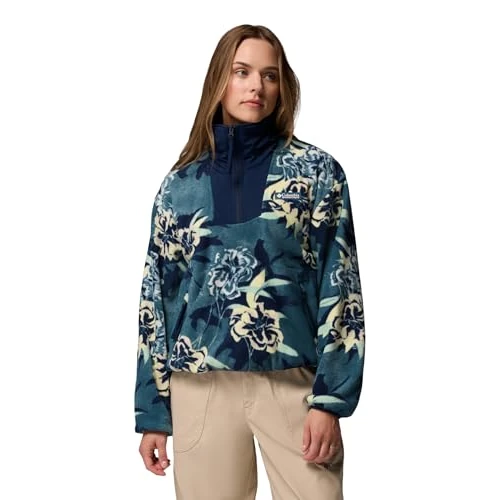 Columbia Women's Sequoia Grove Printed Half Zip, Fleece Pull Over, Everblue Blossoming, Large