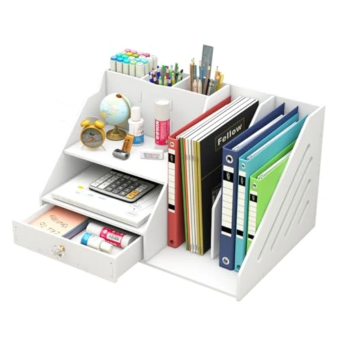 Kaishuai Organizer na biurko, organizer biurowy, organizer na dokumenty, na biurko, z 3 uchwytami na długopisy, 2 uchwyty na dokumenty, artykuły pa, akcesoria biurkowe (B07-B)