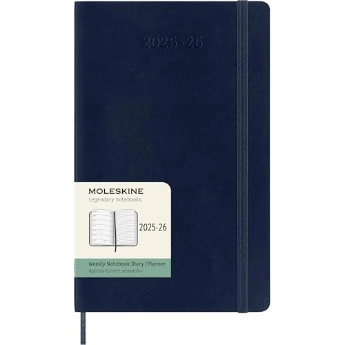Offerta a tempo: Moleskine Weekly Planner 2025-2026, Agenda Settimanale 18 Mesi Con Spazio per Note, Copertina Morbida e Chiusura Elastica, Formato Large 13 x 21 cm, Colore Blu Zaffiro - 63% da 29.90 € a 11.06 €