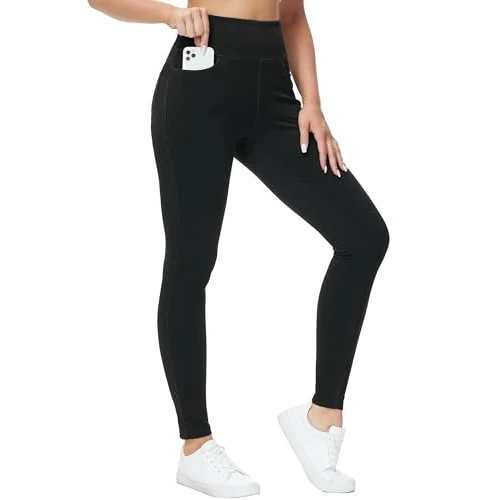 Offre limitée : THE GYM PEOPLE Jeans Jegging Skinny Femme Taille Haute Élastique avec Contrôle du Ventre et Poches Confortable pour Le Yoga et Le Quotidien, Noir, S de 34.99 € à 28.50 € (19% de remise)