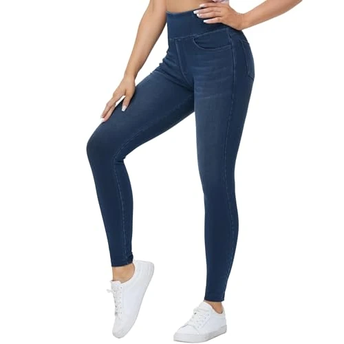 Oferta limitowana: THE GYM PEOPLE Damskie legginsy z wysokim stanem, rozciągliwe jeansowe | Krótkie, długość Capri, do wciągnięcia, elastyczna talia, kontrola brzucha, wąskie, podnoszące pośladki, miękkie z 168.69 zł na 168.69 zł (oszczędź 0.00%)