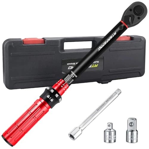Tijdelijke aanbieding: ATsafepro 3/8 Inch Momentsleutel Set 5-60 Nm met Adapters 3/8"-1/4" & 1/2", 6" Verlengstuk – ±3% Nauwkeurigheid, Omkeerbare Ratelkop voor Auto, Fiets, Motor en DIY van 44.99 € naar 44.99 € (0.00% korting)