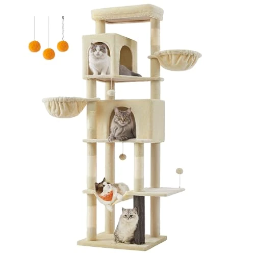 Offerta a tempo: Feandrea Albero per Gatti Grande, Torre Tiragraffi Alto 190,7 cm, Multilivelli con 2 Grotte, 2 Cestini, 5 Graffiatoi, Autospazzola, Trespolo, Amaca, Beige Sabbia PCT183Y01 - 4% da 74.99 € a 72.13 €