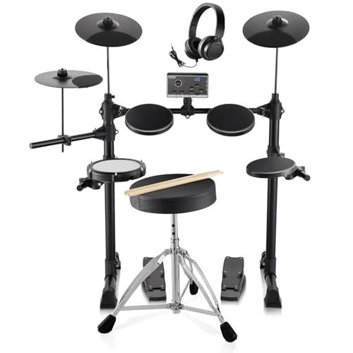 VEVOR E-Drum-Set, 15 Drum-Kits & 150 Sounds Elektronisches Schlagzeug, USB MIDI-unterstütztes 165,1 mm Mesh-Snare-E-Drum-Set mit 25,4 cm Becken, Drumsticks & Kopfhörer, für Anfänger & Erwachsene