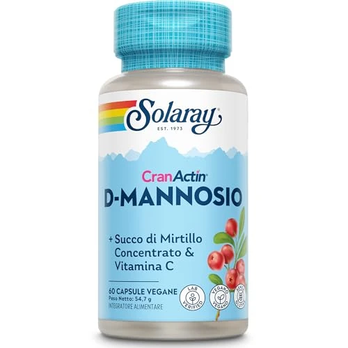 Solaray - D-Mannose mit Cranactin Cranberry & Vitamin C - 60 Vegane Kapseln - Hochdosiert Dmannose Komplex - Ohne Zusätze & Laborgeprüft