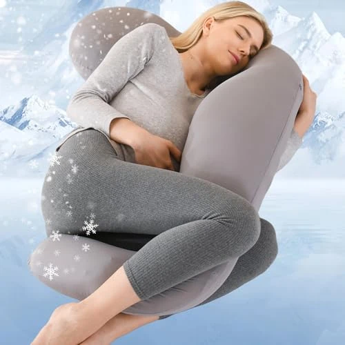 Pregnancy Pillow, 57 IN/145 CM Large Maternity Pillow for pregnant women J shaped pregnancy pillows for sleeping, maternity & body pillows with Removable Cover (Ice Silk Cooling Fabric)