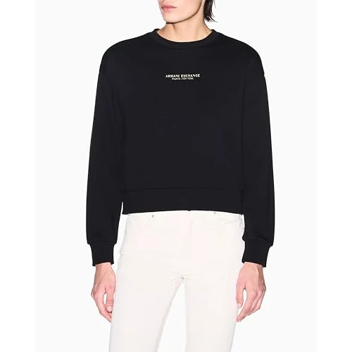 Offerta a tempo: Armani Exchange Felpa da Donna a Maniche Lunghe, con Logo Milano-New York, Colore Nero, M, Nero/Oro, M - 44% da 89.00 € a 49.75 €