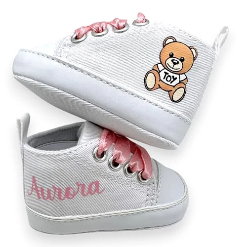 LulluLab Scarpine Neonato personalizzate con nome, primi passi, ottima idea regalo. (Toy 0-3 mesi)