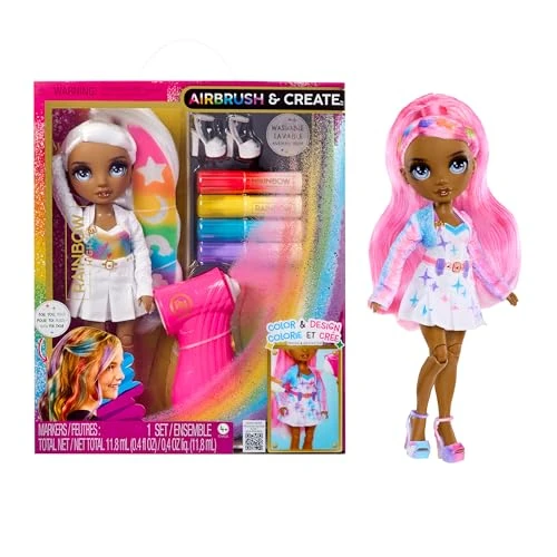 Zeitlich begrenztes Angebot: Rainbow High Air Brush & Create - 1 DIY Modepuppe mit Airbrush Market Kit, Abwaschbaren Regenbogen-Filzstiften Langen Haaren, Grauen Augen, Kreatives Spiel für Kinder von 4 bis 12+ von 34.99 € auf 31.30 € (11% Rabatt)
