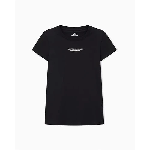 Armani Exchange Pantaloncini Sleeve Milano New York Front Logo T-Shirt, Nero, XL Donne, Nero, XL