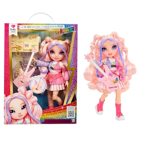 Offerta a tempo: Rainbow High Junior High Rock Band - Bella, rosa - Bambola Fashion di 23 cm con Basso, Personalizzabile con Adesivi, Snodata, Età 4+ - 0.00% da 18.74 € a 18.74 €
