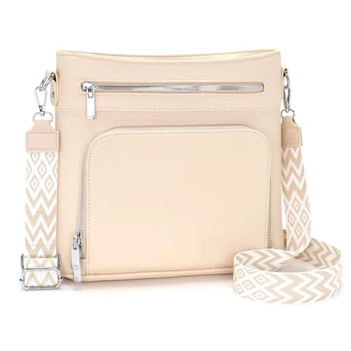 Atgbiem Borsa Tracolla Donna Beige Borsa a Tracolla in Morbida Pelle PU Crossbody Bag Con Funzione di Portafoglio