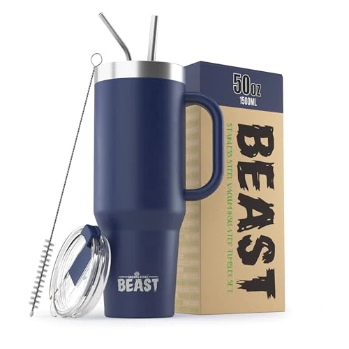 Offerta a tempo: Beast Tumbler - 1500 ml (50 oz), Blu Reale | Tazza in acciaio inossidabile riutilizzabile, isolata sottovuoto | con + 2 cannucce e spazzola per la pulizia | Borraccia da viaggio a doppia parete - 0% da 33.98 € a 33.98 €