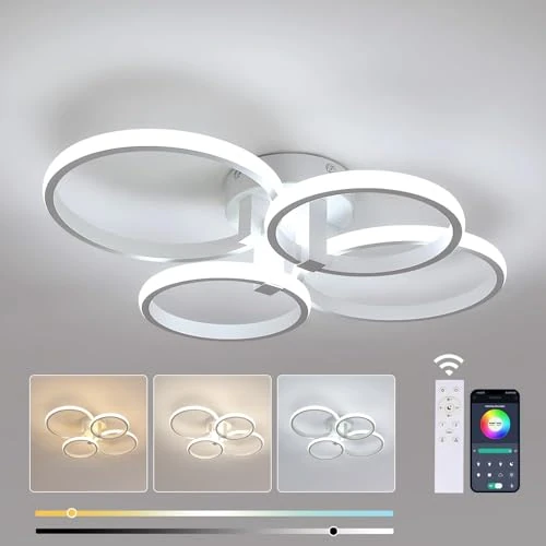 Tijdelijke aanbieding: DELIPOP Dimbare LED Plafondlamp, 76W Plafondlamp met Afstandsbediening 3000K-6500K, Rond Modern Plafondlampje voor Woonkamer, Slaapkamer, Eetkamer, Diameter 58cm, Wit van 69.90 EUR naar 69.90 EUR (korting 0%)