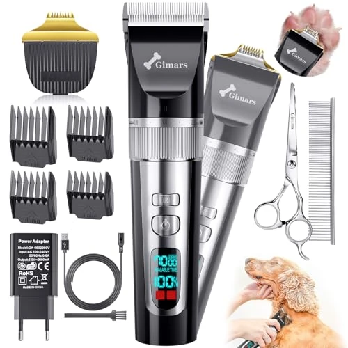 Offre limitée : Gimars 4 en 1 Tondeuse Pour Chien Sans Fil 4 Vitesses 7000 U/min, Petite Lame de Coupe-Pattes, Rechargeable, Silencieuse Pour Kit Tondeuse Chien et Chats Poil Long Epais de 32.96 € à 28.25 € (14% de remise)