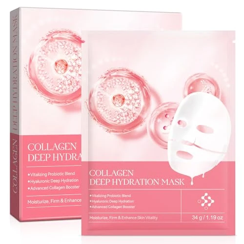 Bio-Collagen Gesichtsmaske, 4 Stück Bio-Kollagen-Maske über Nacht, feuchtigkeitsspendende Anti-Falten-Lifting-Maske, Anti-Aging- und Porenminimierungs-Kollagen-Maske