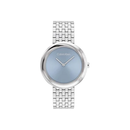Calvin Klein Zwei-Zeiger-Quarzwerk-Uhr für Damen Kollektion Twisted Bezel mit Silbernes Edelstahlarmband - 25100065