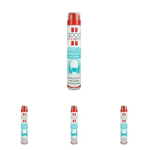 Good & San Mask, Spray Igienizzante Rinfrescante Mascherine, Disinfettante per Mascherina, Contiene Alcool al 75%, Azzurro, al Profumo di Menta, 100 ml (Confezione da 4)