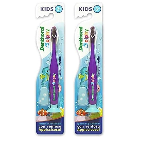 Offerta a tempo: Denthoral Spazzolino per Bambini (Confezione da 2) con Setole a Filamento e Ventosa Appiccicosa, Viola - 48% da 3.80 € a 1.96 €
