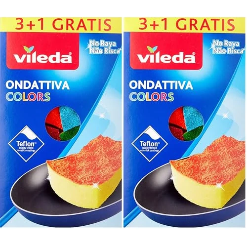 Vileda Ondattiva Colors 3+1, Esponja, Multicolor, 13 x 22 x 2.6 cm, 4 Unidades (Paquete de 2)