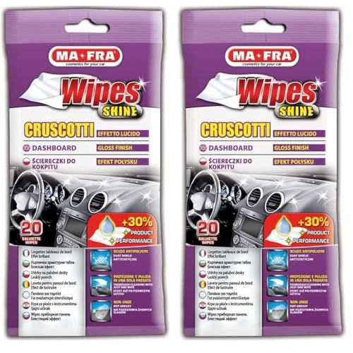 Ma-Fra, Wipes Shine, Salviette Monouso per Donare l'Effetto Lucido Brillante Originale a Plastiche e Cruscotti Sbiaditi Creando uno Scudo Protettivo Antipolvere, Non Unge, Confezione da 40 Pezzi