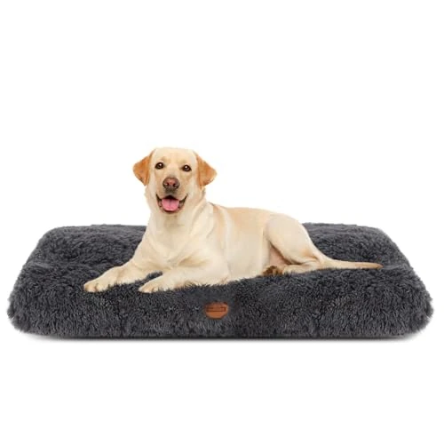 Nobleza Large Dog Bed, Washable Dog Bed, Long Plush Dog Bed, Soft and Fluffy, Non-Slip Dog Bed, Dark Grey, 110 x 73 cm